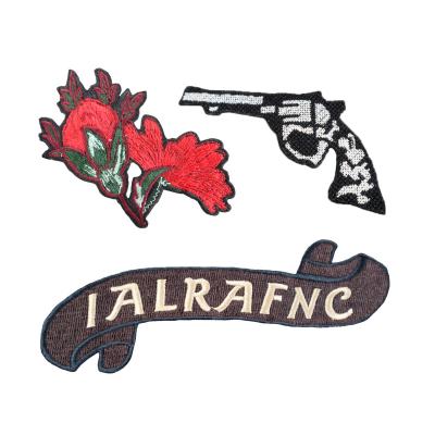 China 3D Trending Latest Innovative Products Embroidery Iron On Flower&Gun Slogan Patch Custom Patches Logo Embroidery for sale