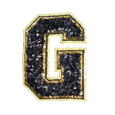 China hot sale 3D factory wholesale price custom gold sequin letter sew on embroidery patches for sale