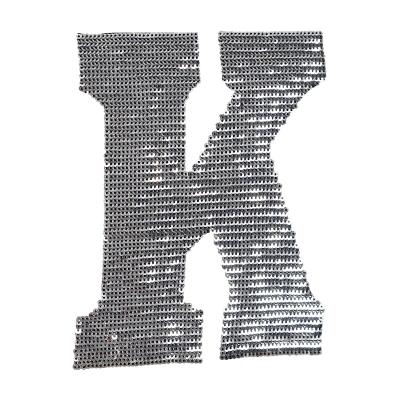 China economic and efficient china iron pit production 3D price on silver sequin letter K embroidery patches for sale