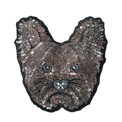 China ironing 3D Stickers Hot Sell Wholesale Cute Little Dog Logo Embroidery Accessories Stickers Custom Sequin Patch For Kids Clothes for sale