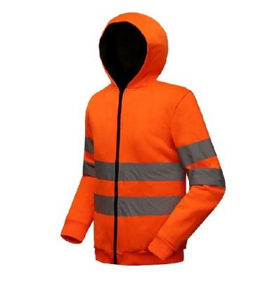 China Hi-Strength Hi-Strength Fluorescent Orange High Visibility Safety Jacket Mens Reflective Fleece Hoody for sale