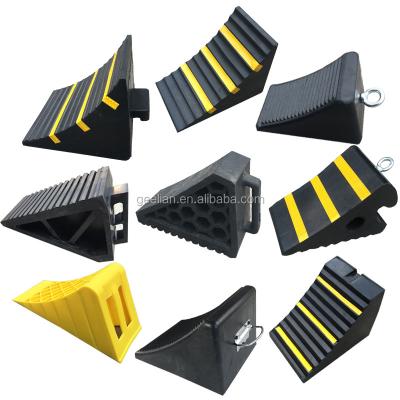 China High Quality Synthetic Rubber Wheel Plastic Chock For Different Models Car Vehicle Truck RV Camper Trailer Wheel Stop Rubber Chock for sale