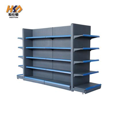 China Metallic Cold-Rolled Steel Gondola Retail Display Racks Supermarket Shelves for sale