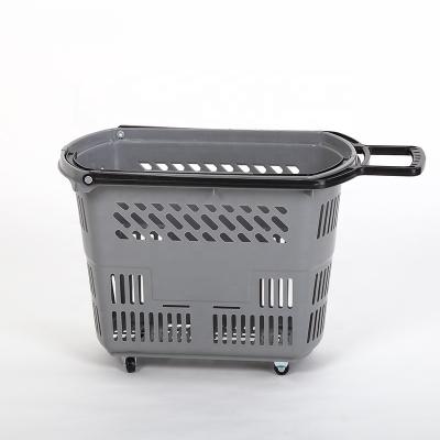 China Wagen des Lebensmittelgeschäft-50L mit den Schwenker-Rädern, die Einkaufskorb Grey Handle rollen zu verkaufen