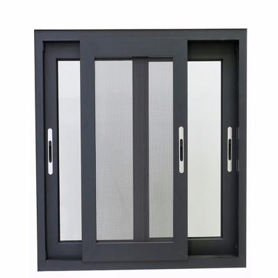 China Magnetic Screen Hurricane Resistant Windows Double Glazed 3 Tracks Aluminum Alloy Sliding Windows for sale