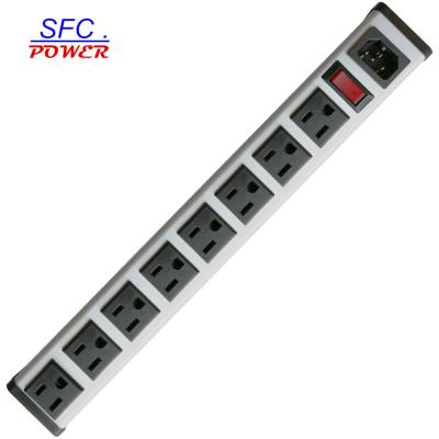 China IEC 60320 Inlet C14 Industrial PDU POWER STRIP, NEMA 5-15R 8 OUTLETS, VERTICAL RACK/SURFACE RACK, METAL ENCLOSURE, DP BREAKER, for sale