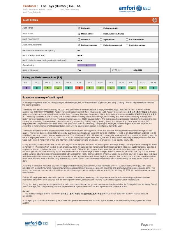 BSCI - Ens Toys (Huizhou) Co., Ltd.