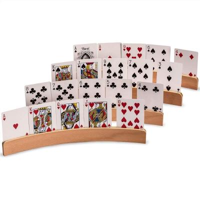 China Wooden Set of 4 Casino HOT Props Bend To Form Freestanding Lazy Wooden Hand Playing Card Holder Playing Cards Organizer for sale