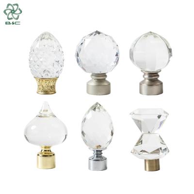 China Professional Curtain Head Supplier Eco-friendly Crystal Glass Finials End Cap Tube Curtain Pole Curtain Head For Home Decorations for sale