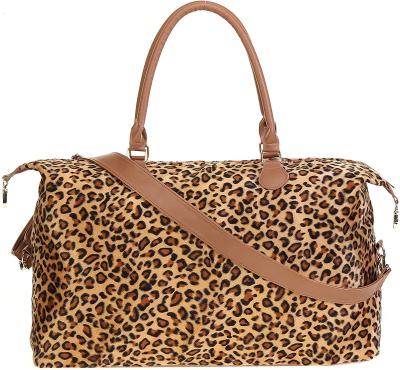 China Fashion Leopard Weekender Bag Travel Duffel Bag For Women Large Tote Shoulder Bag With Shoulder Strap for sale