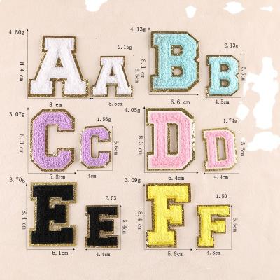 China Others Stock A-Z Alphabet Self Backing Adhesive Backing stick for nylon bag Patches Embroidery Chenille Letter stick letter Patches for sale