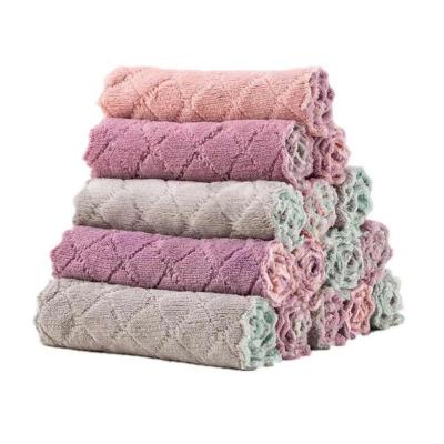 China Sustainable Small Quantity In Stock 4 Colors Dual Side Water Absorption Cleaning Cloths Microfiber Kitchen Dish Rags for sale