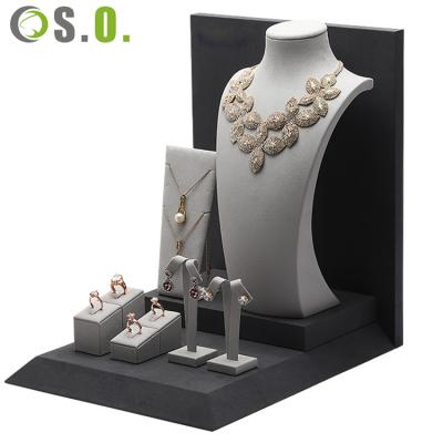 China Custom Leather Jewelry Store Display Window Jewelry Stand Jewelry Display Props Necklace Neck Display for sale