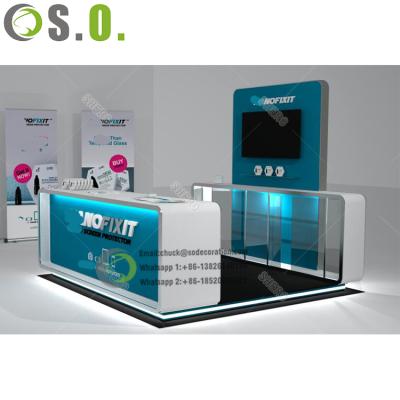 China Mall kiosk for mobile phone shop showcase design mobile phone display mall mobile phone repair digital shop glass kiosk for sale