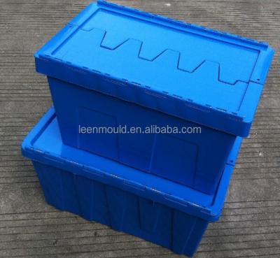 China 50Litre/54L Box Vending Strong Plastic Boxes With Lid, Stackable Hinged Plastic Tote Boxes, Plastic Box With Hinged Lid for sale