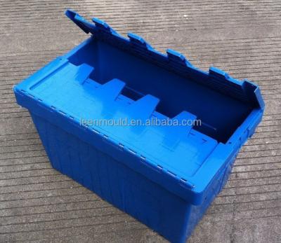 China Hot Sale 44L/50L Stackable Plastic Moving Boxes Solid Box, Hinged Lid Plastic Storage Box, Plastic Box With Hinged Lid for sale