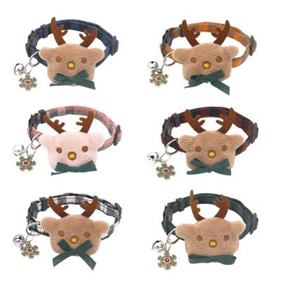 China Quick Release In Stock Hot Selling Amazon Winter Dog Cat Collars With Bow Tie Happy New Year Elk Shape Christmas Pet Collar for sale