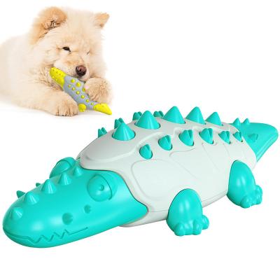 China Drop Shipping Sustainable Crocodile Shaped Dog Toy Food Slow Feeding Ball Molar Stick Dog Toothbrush for sale