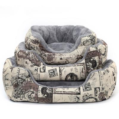 China Dog Warmer Bed and Large Dogs Luxury Indoor Velvet Wholesale Accessories Comfortable Pads Kennel Crate Pet Beds for sale