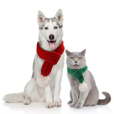 China New Year Stocked and Christmas Cat Dog Decoration Luxury Scarf Knitted Cartoon Pattern Bandana Printed Pet Scarves for sale