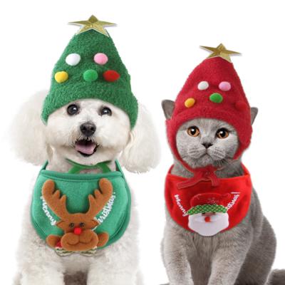 China Drop Stocked Shipping Cat Santa Hat With Scarf Christmas Costume Set Puppy Cat Santa Hat for sale