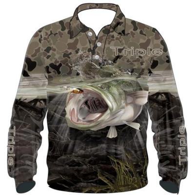 China Antibacterial Custom Mens Long Sleeves Button Up Fish Pattern UV Breathable Fishing Shirts for sale