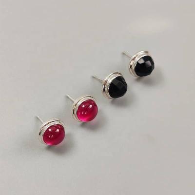 China 925 Sterling Silver Red Agate Corundum Corundum Gemstone Fashion Accessories Women Jewelry Wholesale CLASSIC Earrings 925 Sterling Silver for sale