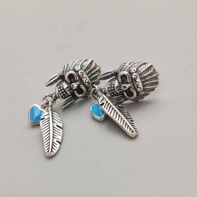 China Hiphop Fashion Earrings Trend 2021 925 Sterling Silver Jewelry Skull Feather Heart Enamel Christmas Gift Stud Earrings for sale