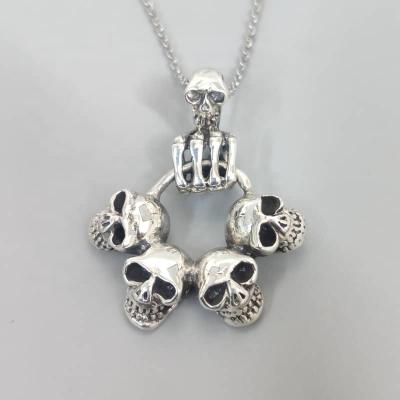 China Custom Skeleton Five Skulls Jewelry Party Pendant 925 Sterling Silver Men's Hiphop Fine Pendant Necklace for sale