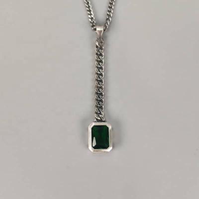 China Fashion Jewelry FASHION Fine Necklace 925 Sterling Silver Green CZ Chains Gold Plated Necklace for sale