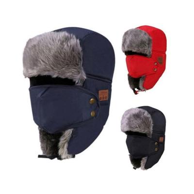 China New style LD15 COMMON blue tooth cap helmet knit fur earphone hat army windproof earflap covers wireless leifeng earphone beanie hats for sale