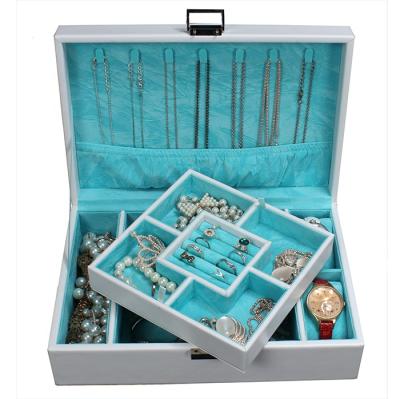 China Luxury PU Flat Pack Jewelry Box Accessories Leather High Quality Earring Rings Necklace Bracelet Boxes for sale