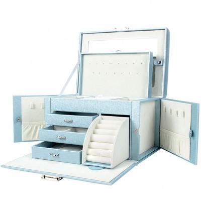 China Handmade top selling luxury leather jewelry storage box with a mirror interior for sale