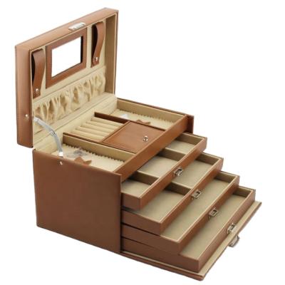 China Good High Quality Leather Material Luxury Wooden With Mirror Make Up Box Storage Box Cosmetic Organizer for sale