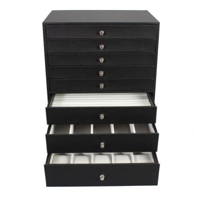 China Amazon Jewelry Storage Box Organizer Holder Large Choice Jewelri Leather Box With Glass Bracelets Rings 8 Drawers for sale