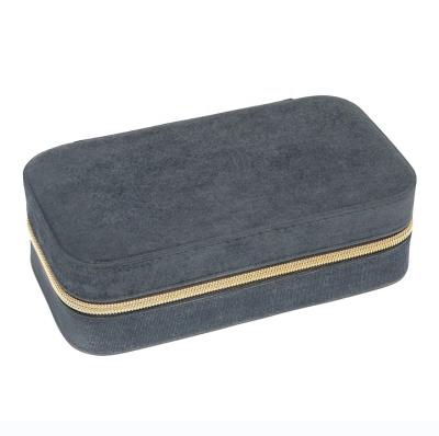 China Handmade Cheap Luxury Custom Jewelry Box Small Velvet Zipper Travel Storage Jewelry Box Organizer for sale