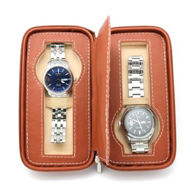 China 2 Watch Storage Travel Watch Case Luxury Leather Watch Box With Zipper Closure for sale