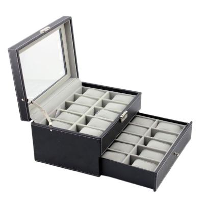 China Watch Box For 20 Watches Anniversary Gift Box Leather Watches Collection Box 20 Capacity Watch Organizer With Drawer for sale