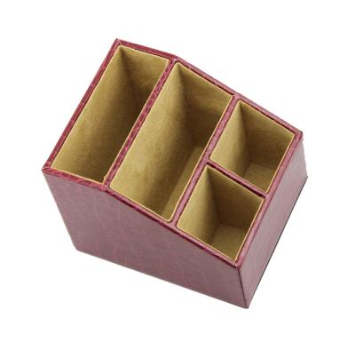 China 2021 New Leather Office Desk Leather Wooden Stationery Pen Stand Ready To Carry For Sale Cute Table Pen Stand Holder for sale