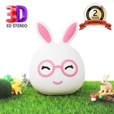 China 7 Colors Modern Animal Silicone Soft Cartoon Baby Nursery Lamp Rabbit LED Kids USB Breathable LED Night Light for sale