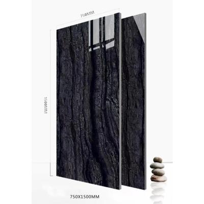 China 2022 750*1500mm rural super best-selling living room high quality luxury black marble textured floor tile for sale