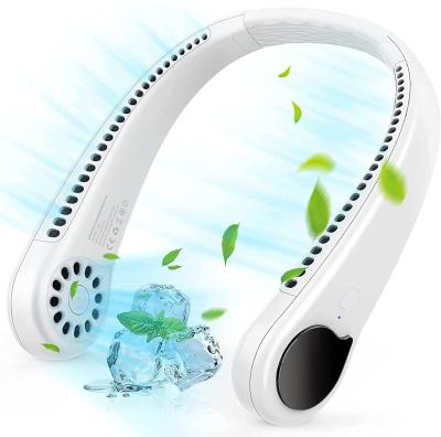 China New Air Power Neck Band AIWO 2021 Portable Handheld Fan Mini Rechargeable Hanging Bladeless Neck Device Free Portable Cooling Outdoor Fan noise reduction/360 degrees for sale