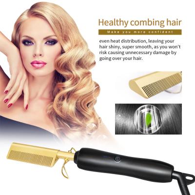 China Multifunctional Electric Hair Straightening Comb AIWO Copper Hot Comb Hair Straightener Sweep Copper Portable Wholesale Custom Hot Comb Private Label Hot Comb for sale