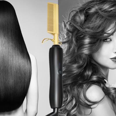 China Multifunctional Electric Hair Straightening Comb AIWO 2 in 1 New Private Label 500 Degree Hot Heating Hair Curler Brush Iron Straightener for sale