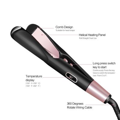 China Professional LED Temperature Display AIWO Mini Flat Irons Pink Hair Straightener Brush LCD Screen Electric Automatic Iron Curler Ceramic Hair Gift Bag for sale