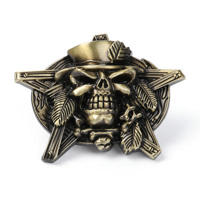 China Metal Belt Buckle Factory Direct Sales Design Your Own 3D Skull Logo Belt Buckle With Gold Plating for sale