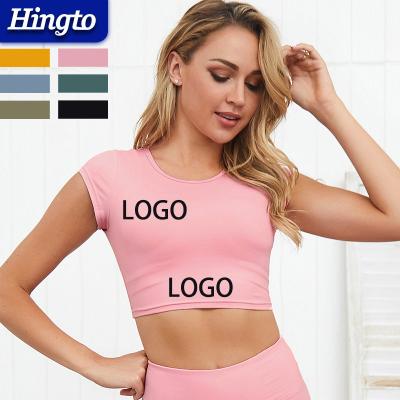 China Breathable Factory Customized Seamless Yoga Tops Women Fashion Outdoor Sports Tops Ladies Short Sleeve Slim Fit Shirts Activewear Yoga Tops for sale