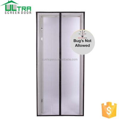 China Automatically And Hands Free Mosquito Repelling Fly Screen Magnetic Polyester Stripe Door Curtain for sale