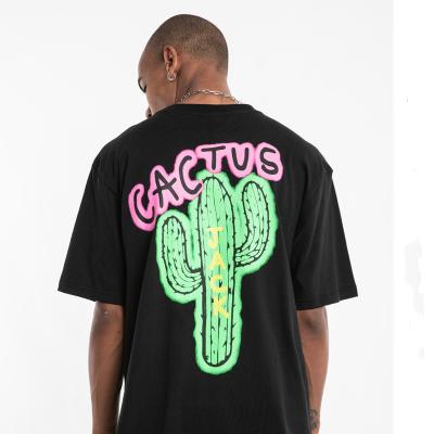 China Anti-wrinkle 100% Cotton Fashion Men's And Women's Loose Custom Cactus Printing Chinese T-Shirt For Man for sale