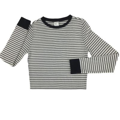 China Wholesale Anti-wrinkle Round Collar Striped Custom Long Sleeve T-shirt Women for sale